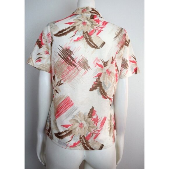 VINTAGE WOMEN S BEIGE BROWN PINK FLORAL PRINT TOP - CANTADA - SIZE 34 - Picture 6 of 9